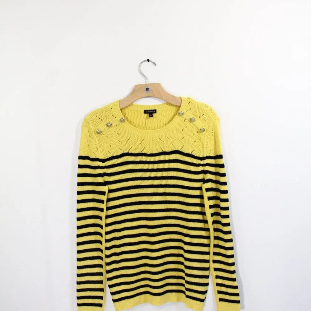 Talbots Pointelle Knit Sweater NEW Women Large Nautical striped Spring